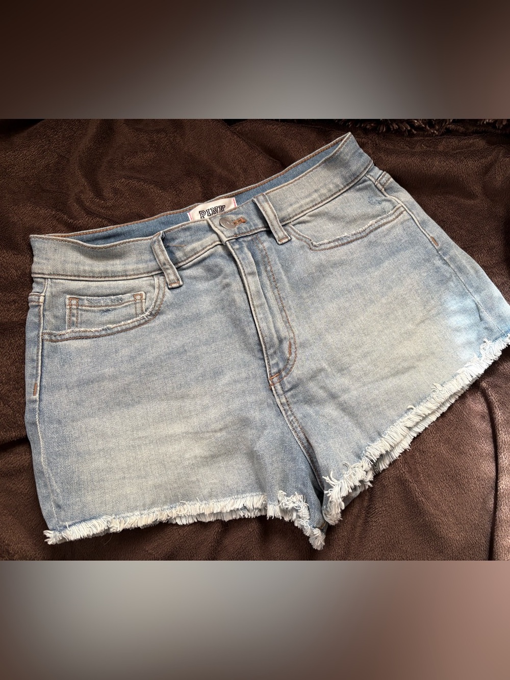 PINK Victoria's Secret Light Blue Frayed Hem Denim Shorts